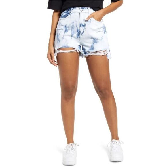 BP. NEW $29 Ripped Non-Stretch Denim Cutoff Shorts Blue Bleached Wash Size 27 - Picture 1 of 4